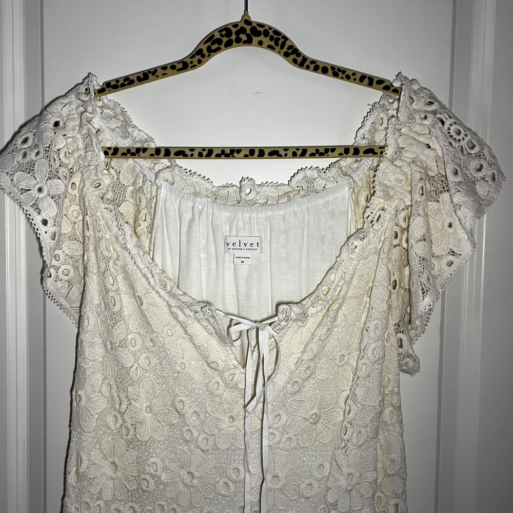 Velvet by Graham & Spencer Cream Lace Off The Shoulder Tunic Dress Size M
